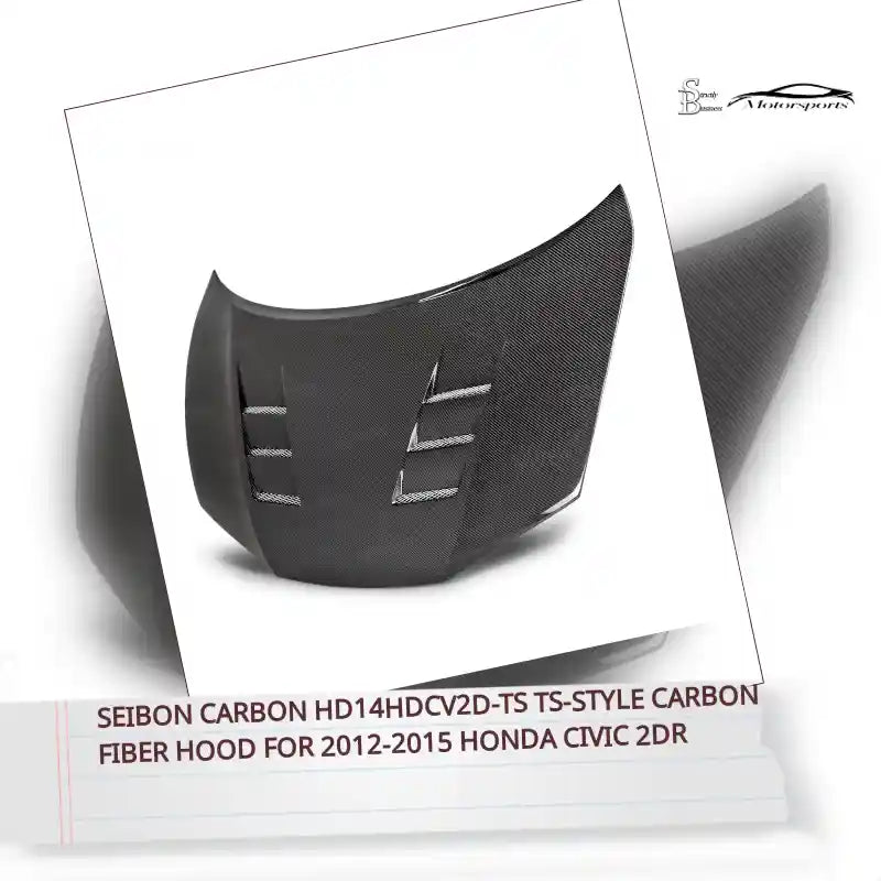 Seibon Carbon HD14HDCV2D-TS TS-style Carbon Fiber Hood For 2012-2015 Honda Civic 2DR by@Outfy