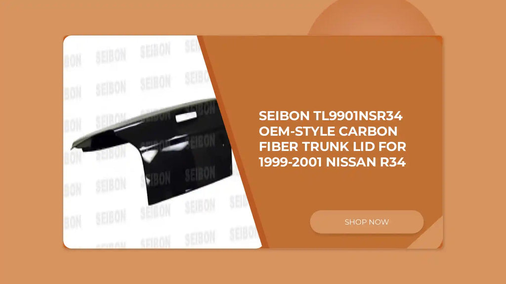 Seibon TL9901NSR34 OEM-style carbon fiber trunk lid for 1999-2001 Nissan R34 by@Outfy