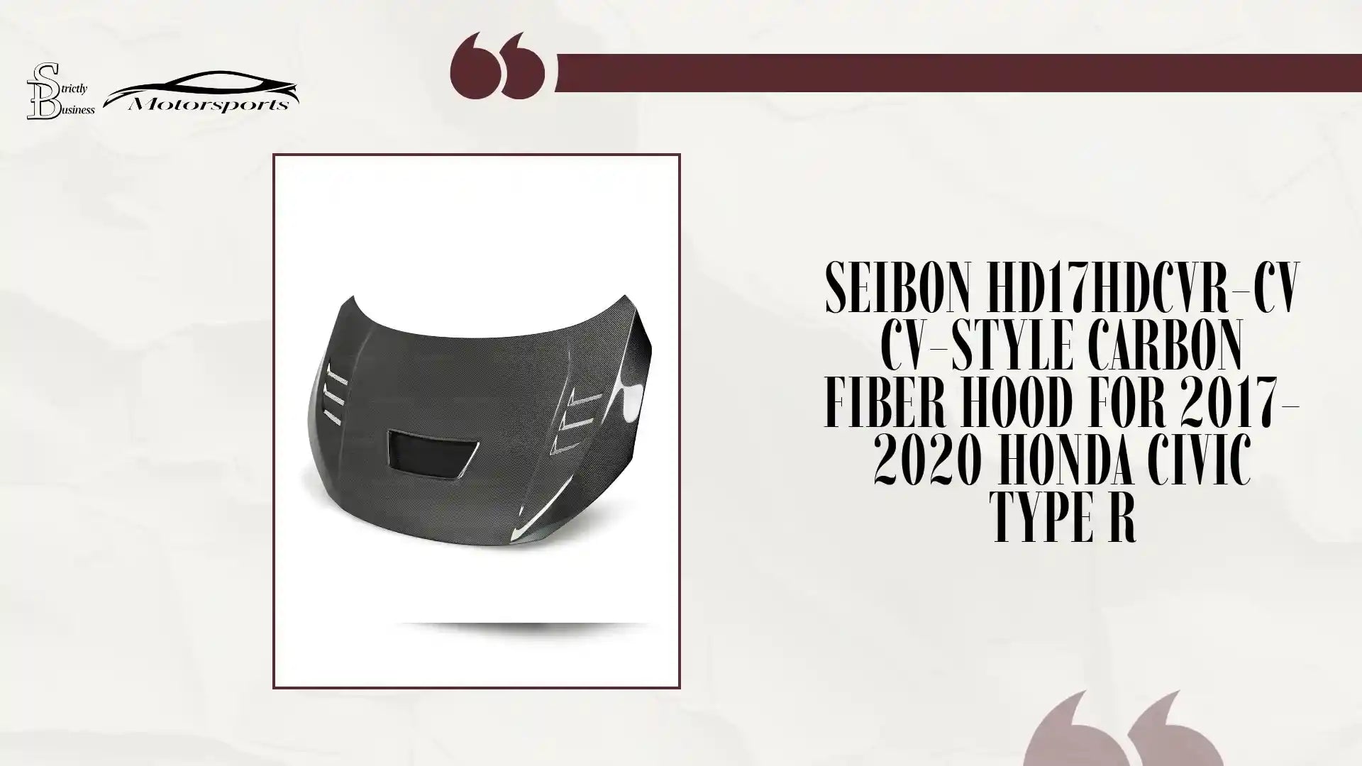Seibon HD17HDCVR-CV CV-style carbon fiber hood for 2017-2020 Honda Civic Type R by@Outfy