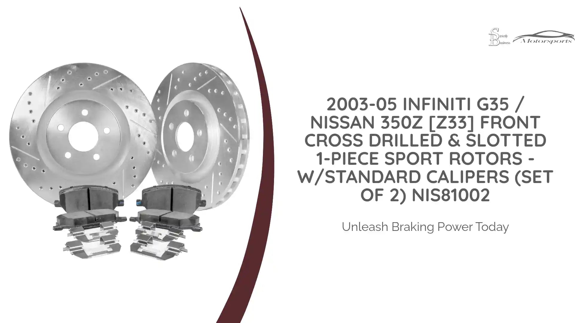 2003-05 Infiniti G35 / Nissan 350Z [Z33] Front Cross Drilled & Slotted 1-Piece Sport Rotors - w/Standard Calipers (Set of 2) NIS81002 by@Outfy